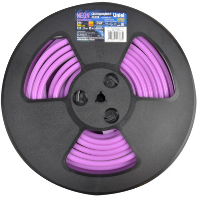 Светодиодная лента Neon ULS-N11-2835-120LED/m-8mm-IP67-DC24V-10W/m-15M-PURPLE катушка в герметичной упаковке